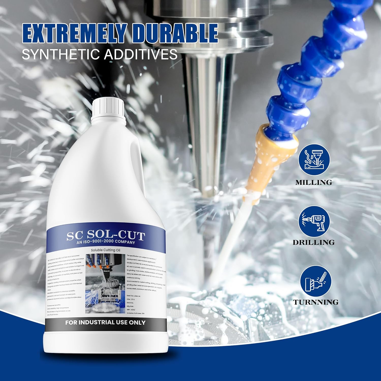 SCL Steel City Lube Soluble Cutting Oil | Metal Working Fluid Advanced Metalworking Lubricant for Cutting and Grinding Machine (1L Bottle)
