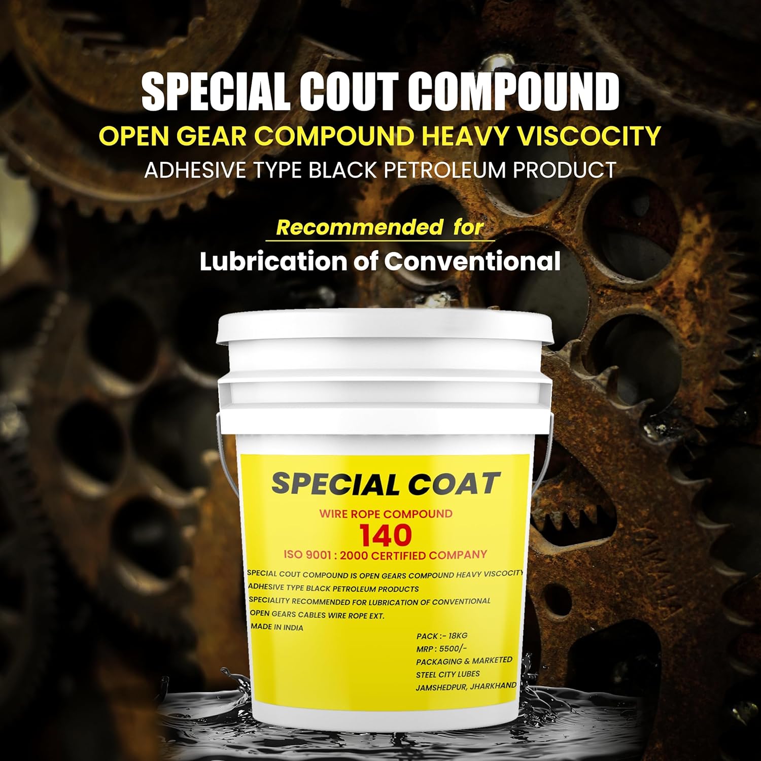 SCL Steel City Lube Wire Rope Cardium Compound Packing, Gear Compounds Heavy Viscous, Adhesive - Cardium Compound 18 kg Bucket for Crane Wire Ropes