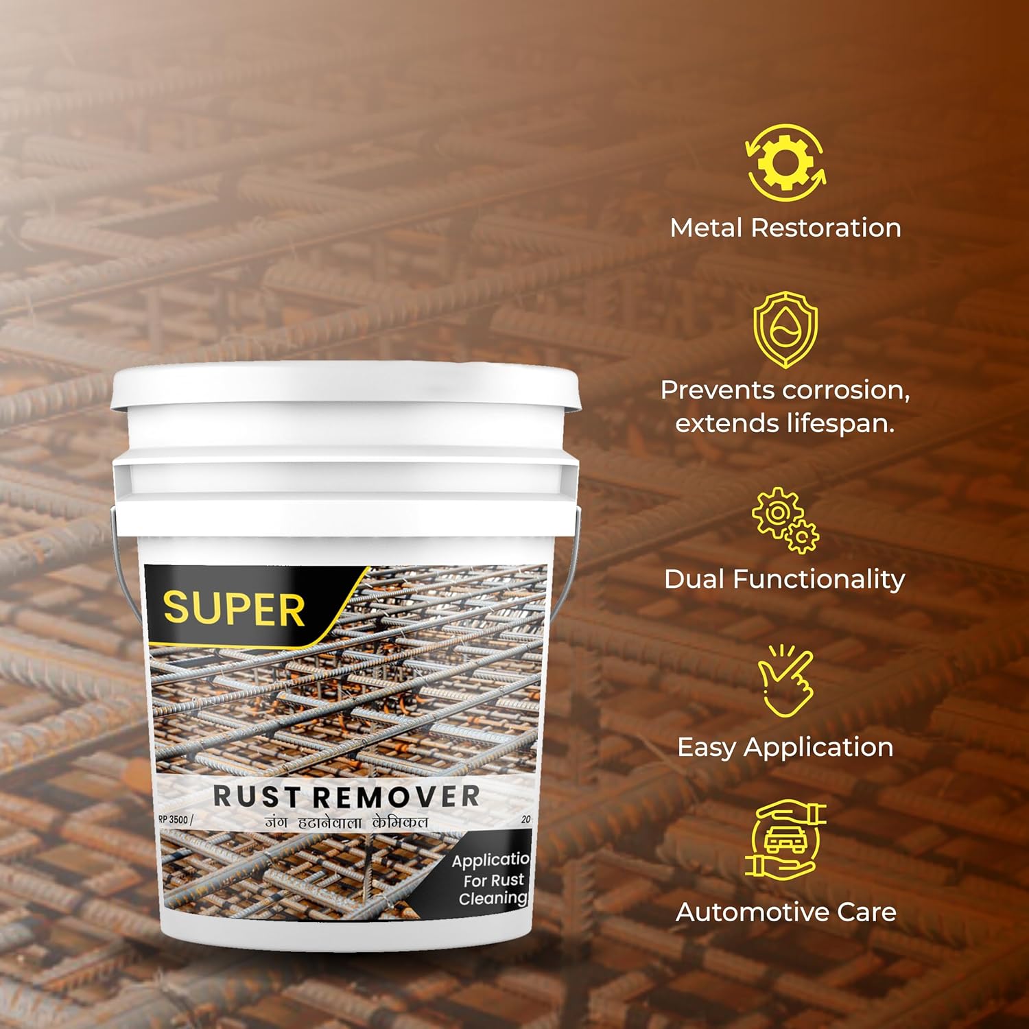 SCL Steel City Lube Rust Remover Chemicals 20 Litre | Cleans Bike Chains, Squeak Noise Remover, Stain Remover, and Cleaning Agent (Rust Remover 20L-Bucket)